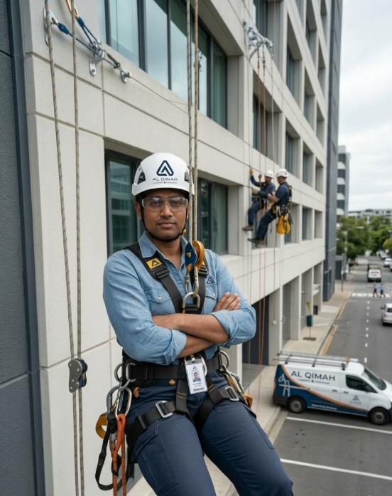 Work-at-height inspection professional checking safety equipment